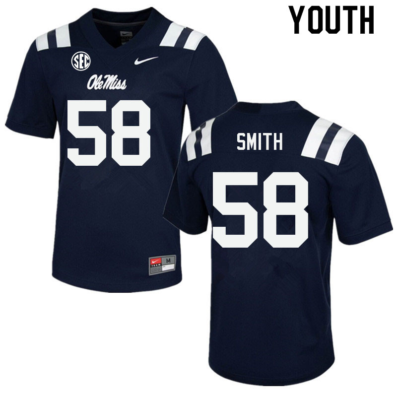 Demarcus Smith Ole Miss Rebels NCAA Youth Navy #58 Stitched Limited College Football Jersey QUP8458LA